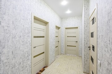 standard room interior apartment. room doors, renovation corridor lobby entrance hall