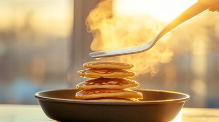 Eggless Banana Pancakes Non-Stick Skillet with Warm Natural Light for Dairy-Free Culinary Creativity and Sustainable Breakfast Innovations in Home Cooking