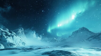 Naklejka premium Spectacular Aurora Borealis over Majestic Ice-Capped Mountains at Night