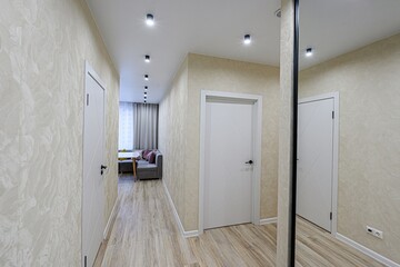 standard room interior apartment. room doors, renovation corridor lobby entrance hall