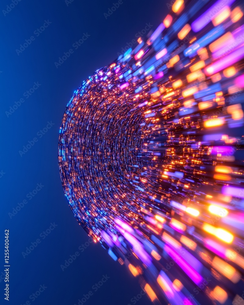 Aufkleber Futuristic Tech Art Neon Light Streaks on Digital Canvas - Modern Data Visualization and Dynamic Network Graphics for Innovative Business Solutions