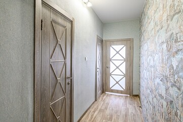 standard room interior apartment. room doors, renovation corridor lobby entrance hall