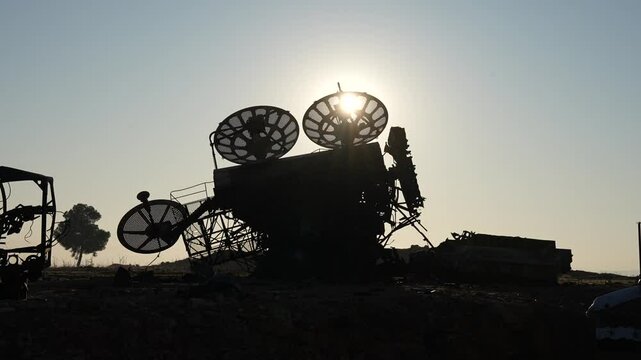 Military equipment in Syria, missiles and tanks.