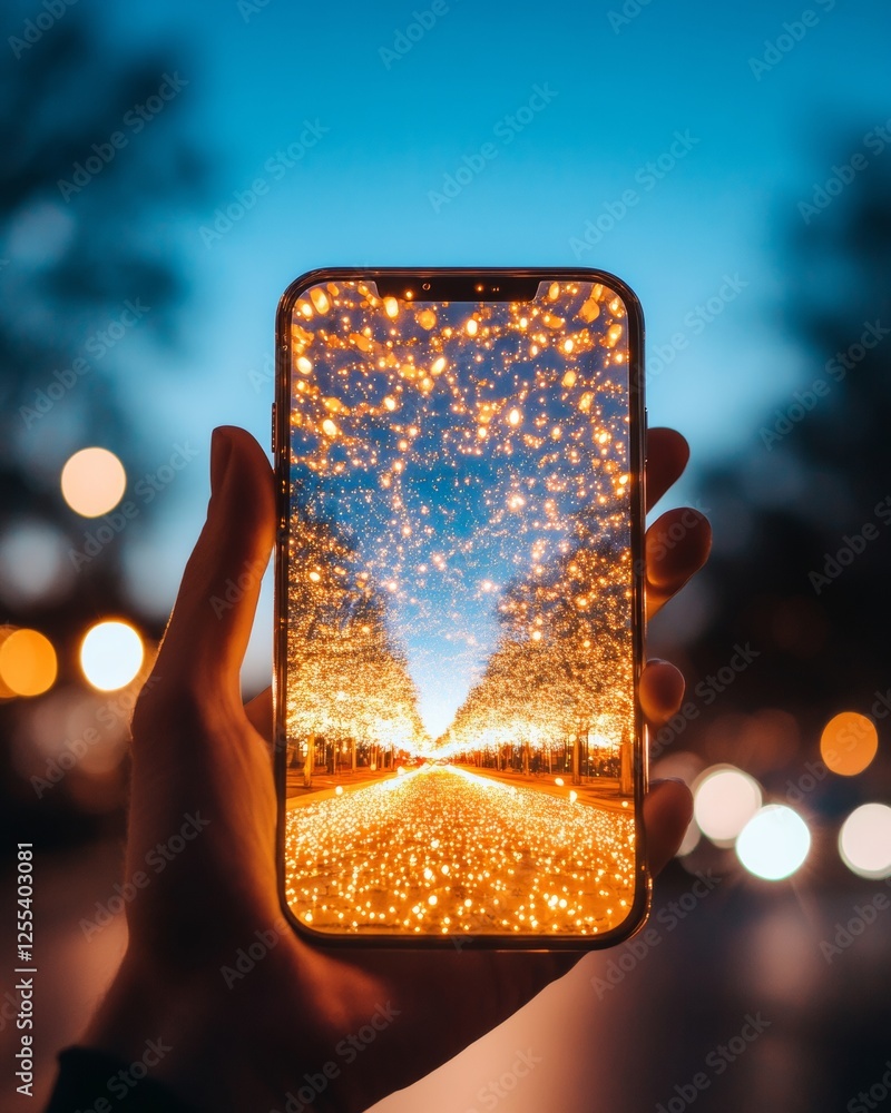 Poster Futuristic Urban Navigation Smartphone Display with Illuminated Pathway - Tech-Driven City Experience and Digital Wayfinding for Modern Travelers
