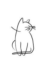Naklejka premium Single line drawing of a cute cat, on white bakcground.