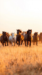 Obraz premium Horses Galloping Across Open Field 