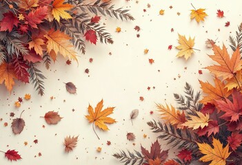 an abstract nature design autumn leaves and feathers