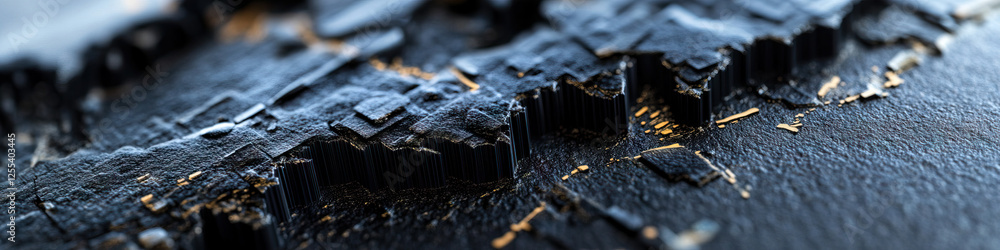 Poster abstract three-dimensional texture: dark metallic surface with blocky formations