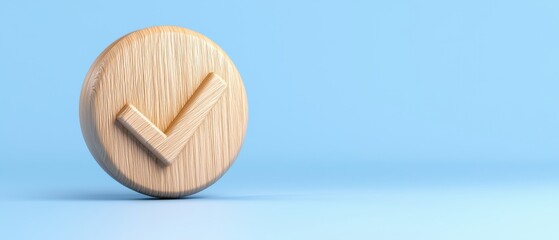 A wooden checkmark symbol on a blue background represents affirmation and approval.