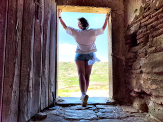 Exploring new horizons: a middle-aged female blogger enjoying an adventurous trip in nature