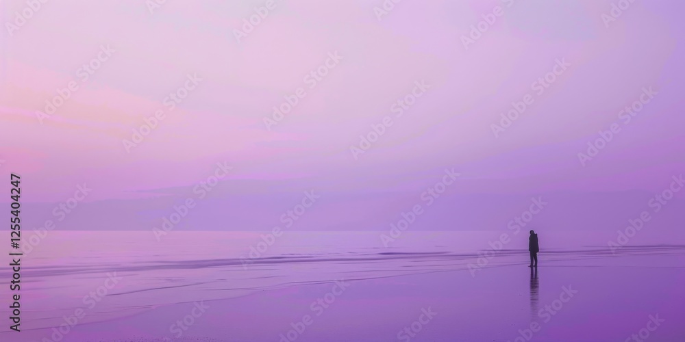 Poster a surreal minimalist composition with a dreamy purple backdrop, surreal elements and minimalist fant