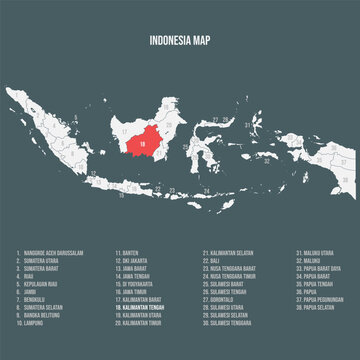 Indonesia Map with 38 Provinces - Kalimantan Tengah