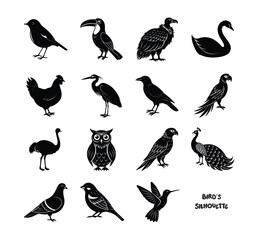 Collection of Birds silhouettes set on white background