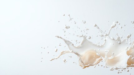 Obraz premium Dynamic splash of creamy liquid with droplets on white background. Minimalistic and abstract fluid motion.