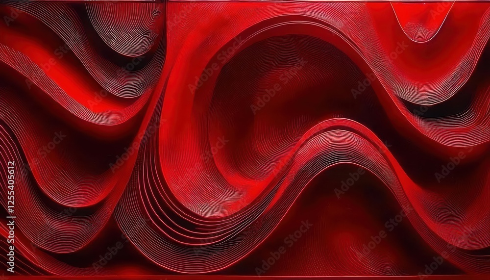 Poster abstract red wave pattern with layered lines, fluid curves and textured folds for modern wall art or digital design

