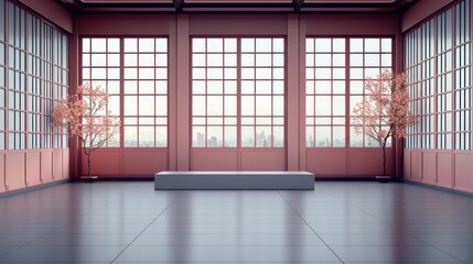 Empty Modern Pink Room With City View