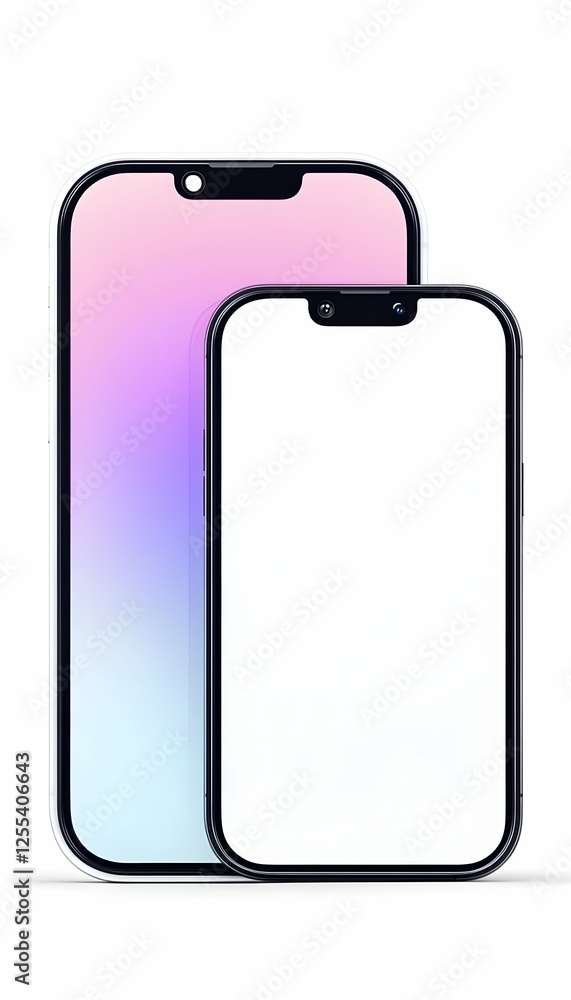 Poster two blank phones show app ui templates for web presentation of media and communication to target dig