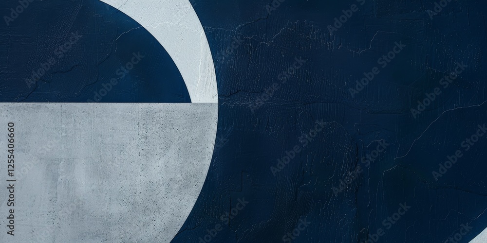 Poster an abstract minimalist artwork against a deep indigo backdrop, geometric shapes and negative space, 