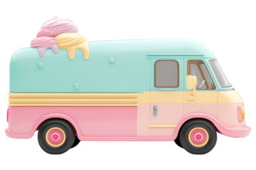 Pastel ice cream truck isolated. AI generated.  .