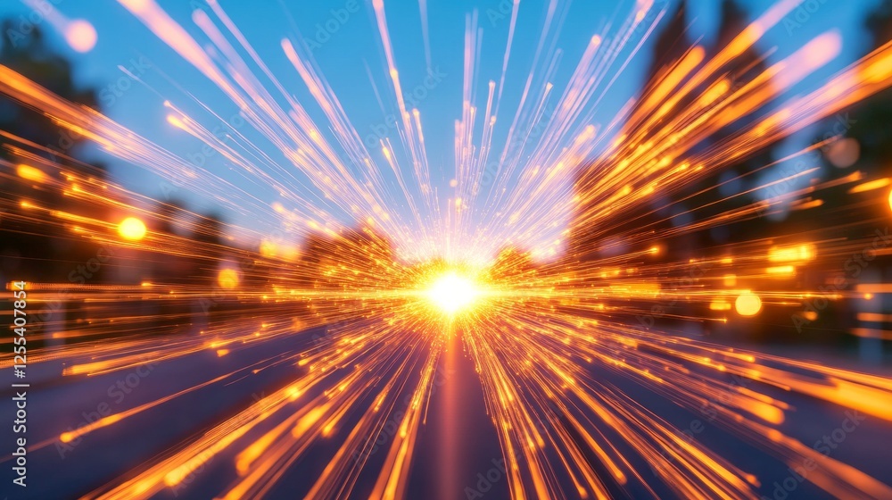 Poster Neon Spark Aesthetic in Virtual Augmented Reality Display Futuristic Light Trails for Dynamic Office Spaces - Tech Innovation and Enhanced Business Visualization