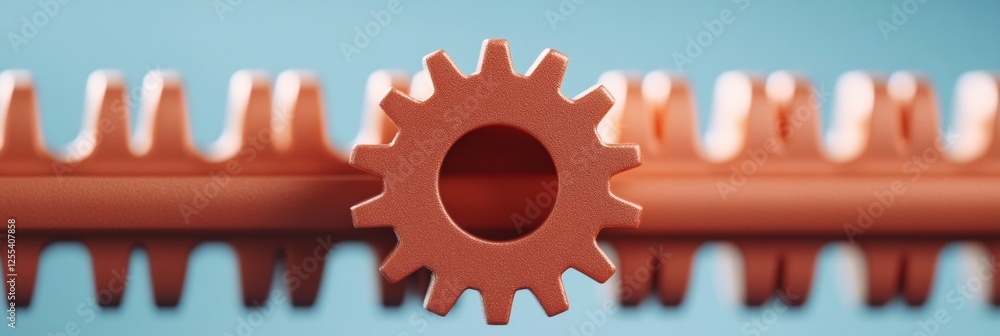 Aufkleber contemporary industrial design red metal gears in motion for precision engineering - modern manufact
