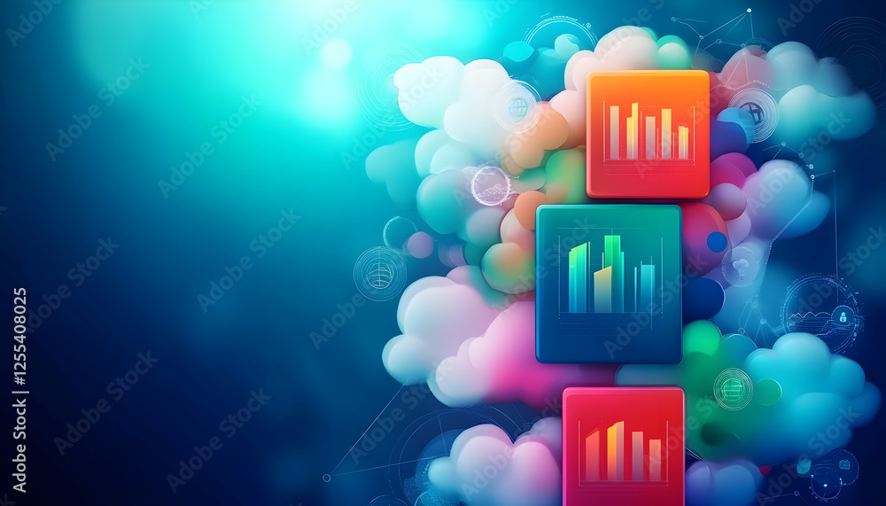 Aufkleber 3d charts showing data analysis in a cloud storage. ideal for illustrating digital services, online 
