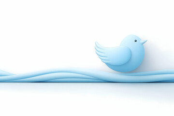 Obraz premium 3D blue bird perched on a winding blue line against a plain white background, possibly used for a social media-themed presentation