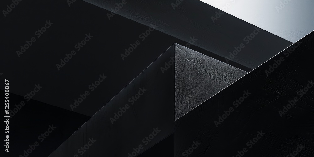 Poster an abstract minimalist artwork against a pure black background, geometric forms and textures in a st