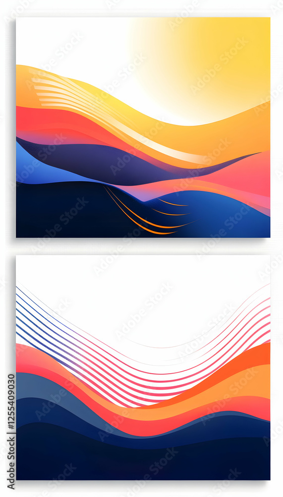 Poster abstract graphic design with colorful flowing waves on white, for presentation, website or backgroun