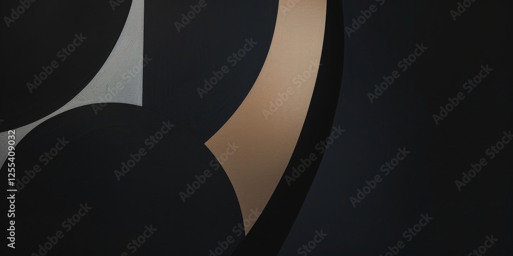 Poster an abstract minimalist artwork against a pure black background, geometric forms and textures in a st