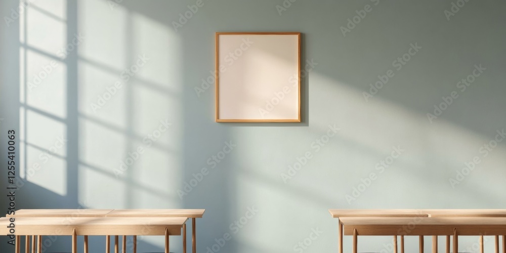Leinwandbilder scandinavian classroom design minimalist wooden desks and interactive whiteboard - innovative educat