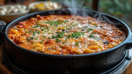Steaming kimchi casserole, restaurant, window, food