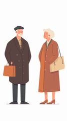 Illustration of pensioners. Elderly couple. Grandmother and grandfather.