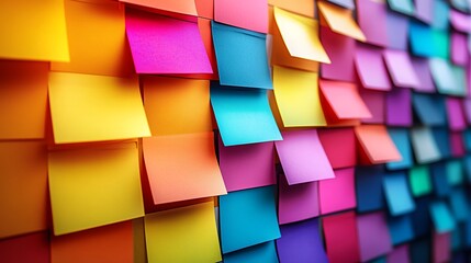 Fototapeta premium Colorful sticky notes on a wall for social media ad campaign planning and organization