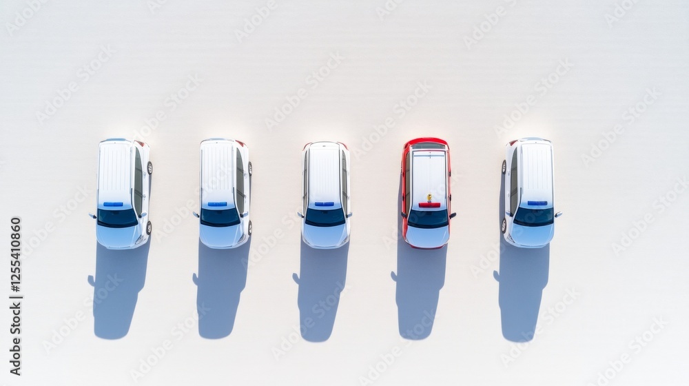 Poster aerial precision sleek fleet of modern emergency vehicles with reflective surfaces - strategic crisi
