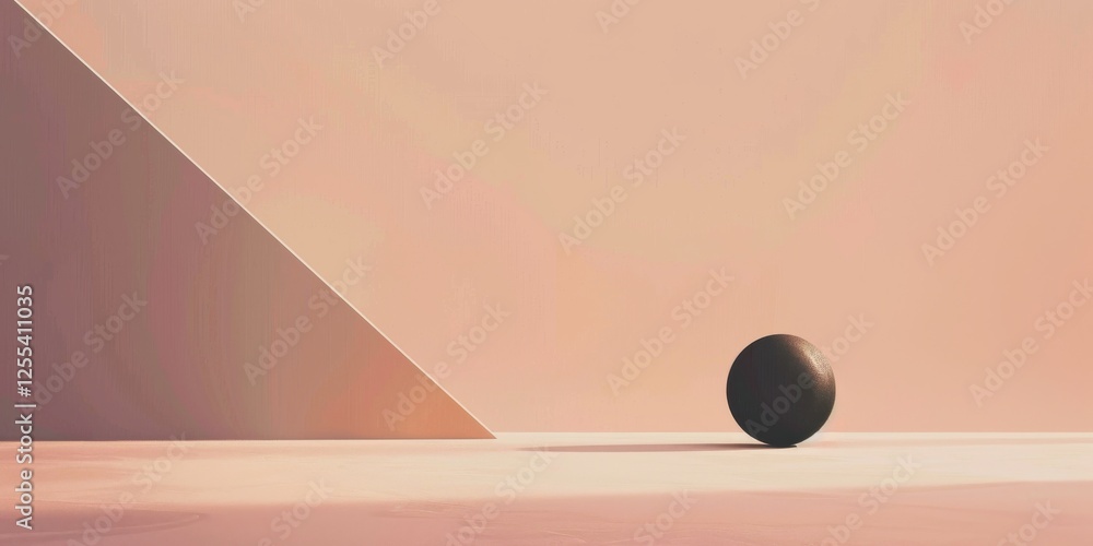 Poster an abstract minimalist artwork against a soft peach background, geometric shapes and negative space,