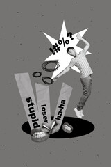 Unusual advert creative 3d composition collage of magic hole with mouth screaming bad language...