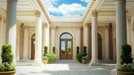 Obraz premium Elegant Courtyard with Classical Columns and Natural Light Ambiance