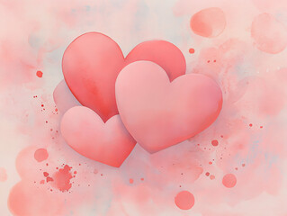 Watercolor Hearts on Abstract Pink Background  
