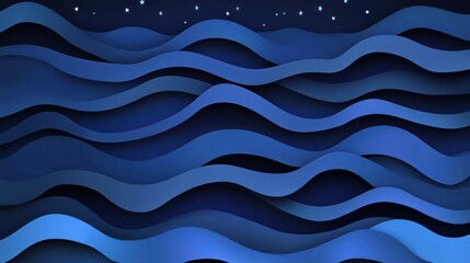 Fototapeta premium Abstract Papercut Waves Under Night Sky