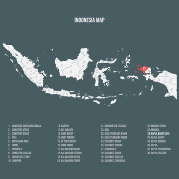 Indonesia Map with 38 Provinces - Papua Barat Daya