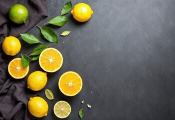 top view fresh sour lemons on darkgrey table fruits citrus lime