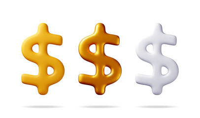 3D USA dollar symbol Isolated on white. Render American financial sign. Yellow, white and golden icon of money dollar. Profit, richness, wealth. Money currency US cash label. Vector illustration