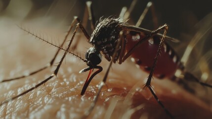 Mosquito Sucking Blood from Human Skin