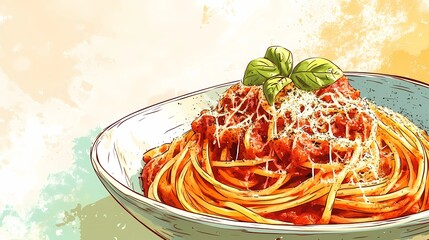 Minimalist pasta outline drawing with soft textures, ideal for food-related branding, organic product labels, and kitchen decor, contemporary art book aesthetic