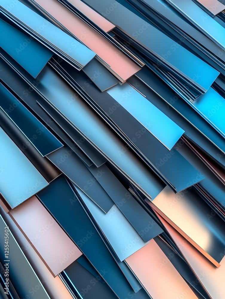 Poster metallic rectangles arranged diagonally on a surface. for use as a background image, wallpaper, or v