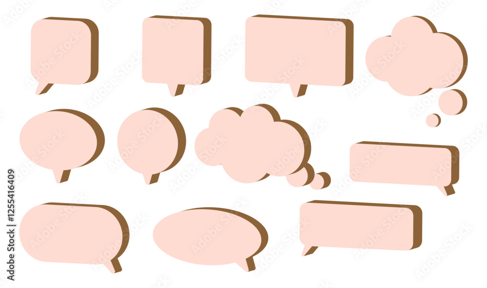 Aufkleber set of blank 3d speech and thought bubbles in various shapes with an isometric effect for comics, gr