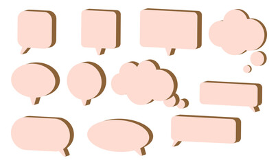 Set of blank 3D speech and thought bubbles in various shapes with an isometric effect for comics, graphic design, stickers, posters, presentations, social media, messaging apps.Vector illustration