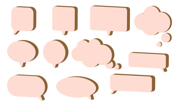 Set of blank 3D speech and thought bubbles in various shapes with an isometric effect for comics, graphic design, stickers, posters, presentations, social media, messaging apps.Vector illustration