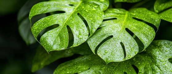 Fototapeta premium Closeup of Lush Green Leaves with Water Droplets
